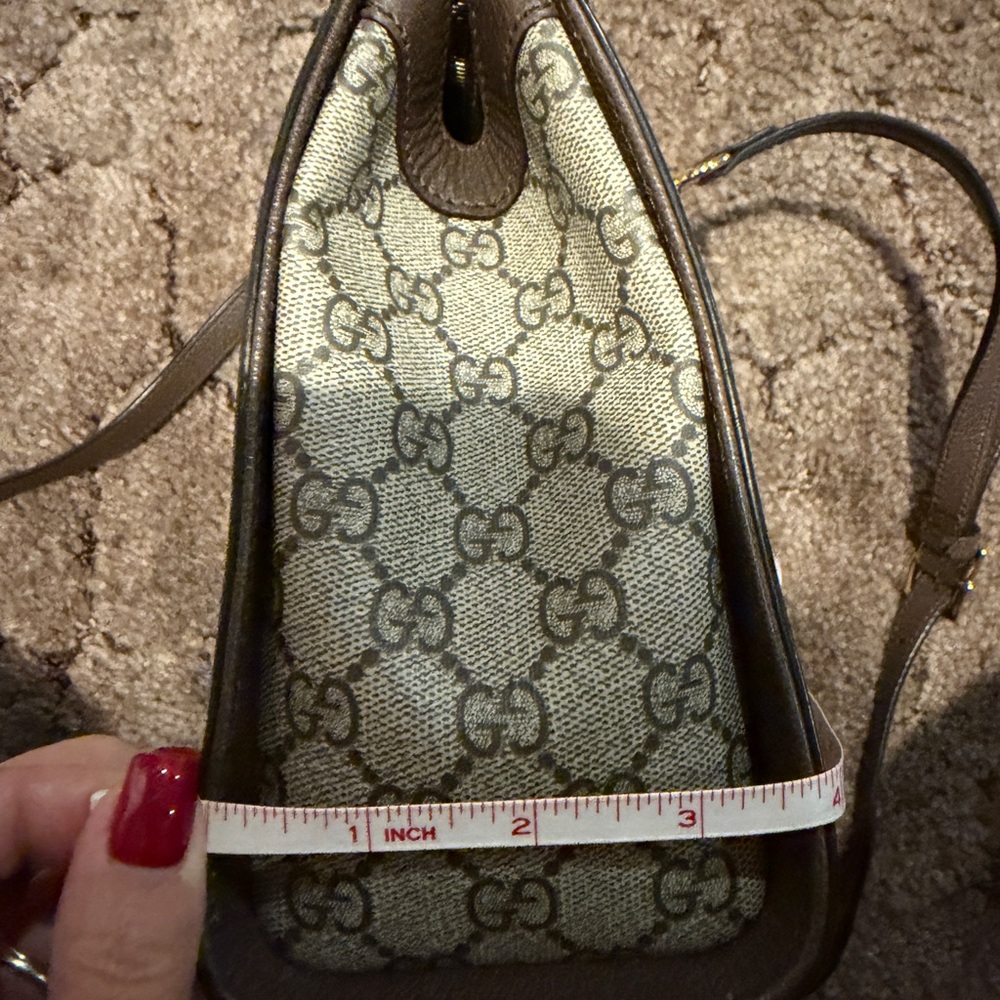 Gucci Brown GG Supreme Canvas Satchel with Green and Red Web Stripe - Picture 11 of 15